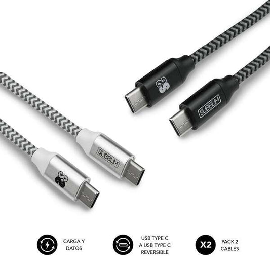 SUBBLIM - PACK 2 CABLES USB TIPO USB-C A USB-C 1 M BLACK/SILVER