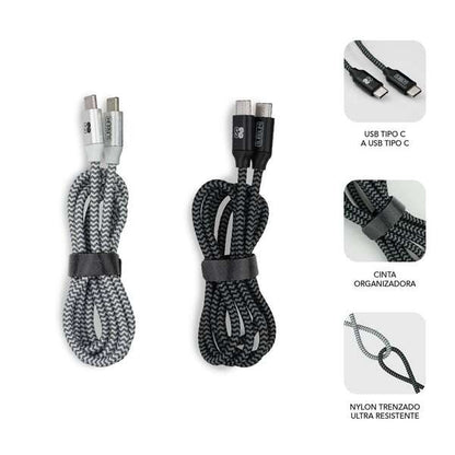 SUBBLIM - PACK 2 CABLES USB TIPO USB-C A USB-C 1 M BLACK/SILVER