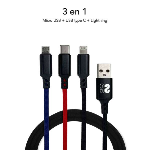 SUBBLIM - Cable Premium 3in1 3.0 (Micro USB+Type C+Lightning)