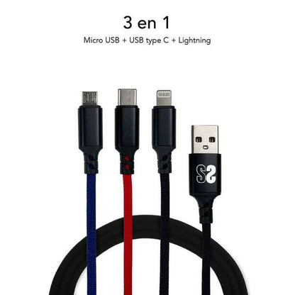 SUBBLIM - Cable Premium 3in1 3.0 (Micro USB+Type C+Lightning)