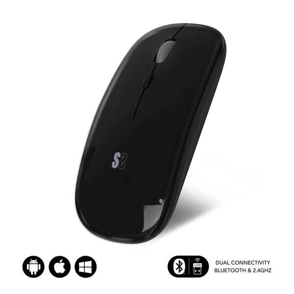 SUBBLIM - Ratón Óptico Inalámbrico 2.4G y Bluetooth Dual Flat Mouse Recargable Negro