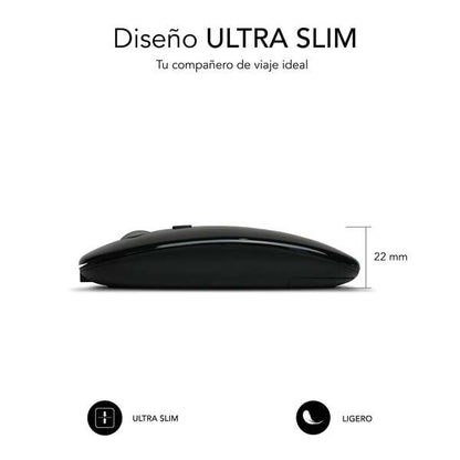 SUBBLIM - Ratón Óptico Inalámbrico 2.4G y Bluetooth Dual Flat Mouse Recargable Negro