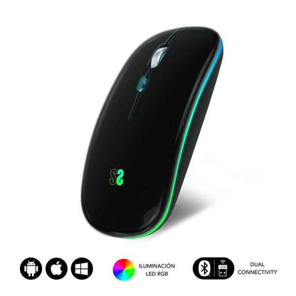 SUBBLIM - Ratón Inalámbrico Bluetooth + RF RGB LED Dual Flat Mouse Black