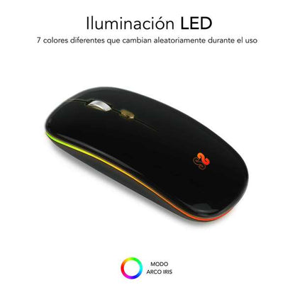 SUBBLIM - Ratón Inalámbrico Bluetooth + RF RGB LED Dual Flat Mouse Black