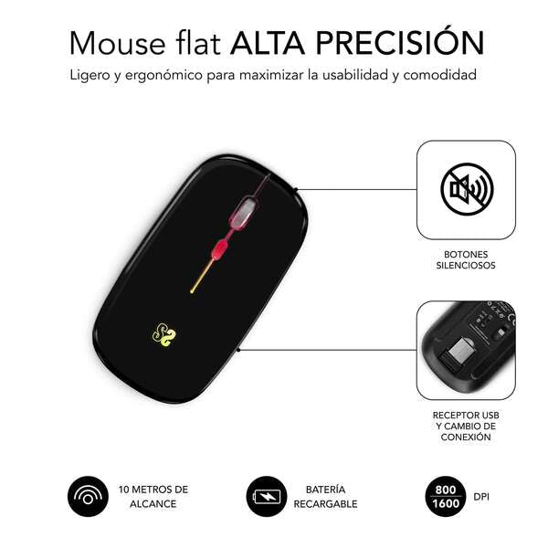 SUBBLIM - Ratón Inalámbrico Bluetooth + RF RGB LED Dual Flat Mouse Black