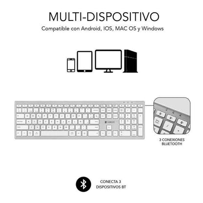 SUBBLIM - Teclado Completo delgado inalámbrico Bluetooth Pure Extended Silver