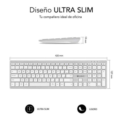 SUBBLIM - Teclado Completo delgado inalámbrico Bluetooth Pure Extended Silver