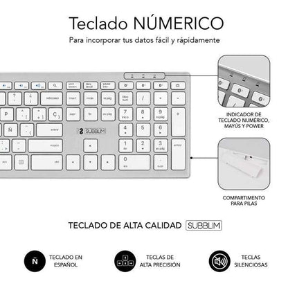 SUBBLIM - Teclado Completo delgado inalámbrico Bluetooth Pure Extended Silver