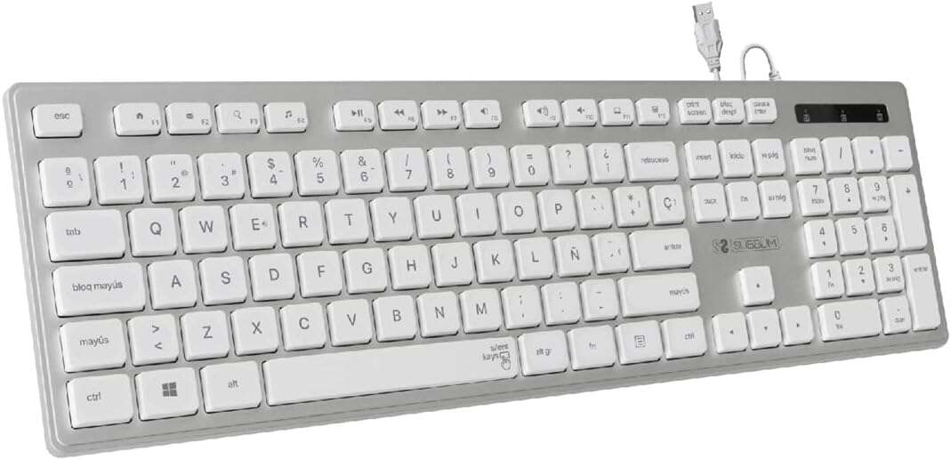 SUBBLIM - Teclado Ergonómico con cable USB Plano Silencioso Plateado/Blanco Ergo