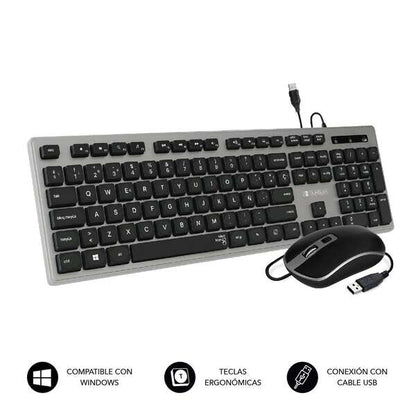 Subblim Ergo Combo Teclado y Raton USB - Diseño Ergonomico y Teclas Concavas - Silent Keys - Color Plata 1 pieza(s)