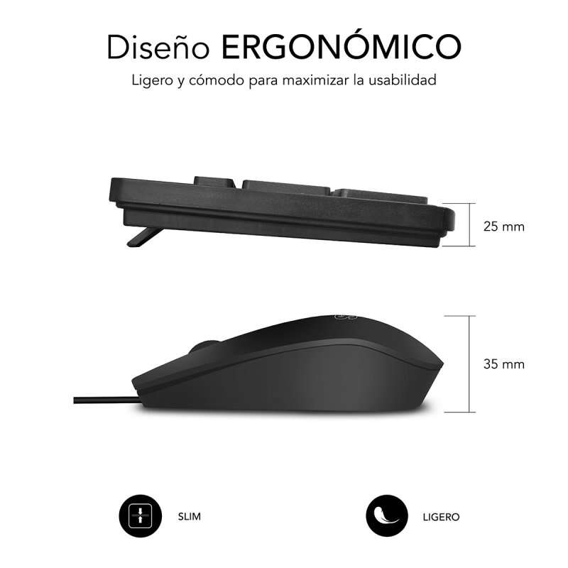 SUBBLIM - Teclado Ergonómico y ratón Combo Business Slim Silencioso con cable USB