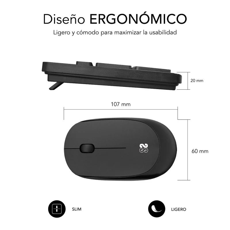 SUBBLIM - Teclado Ergonómico y ratón Combo Business Slim Silencioso Inalámbrico 2.4G