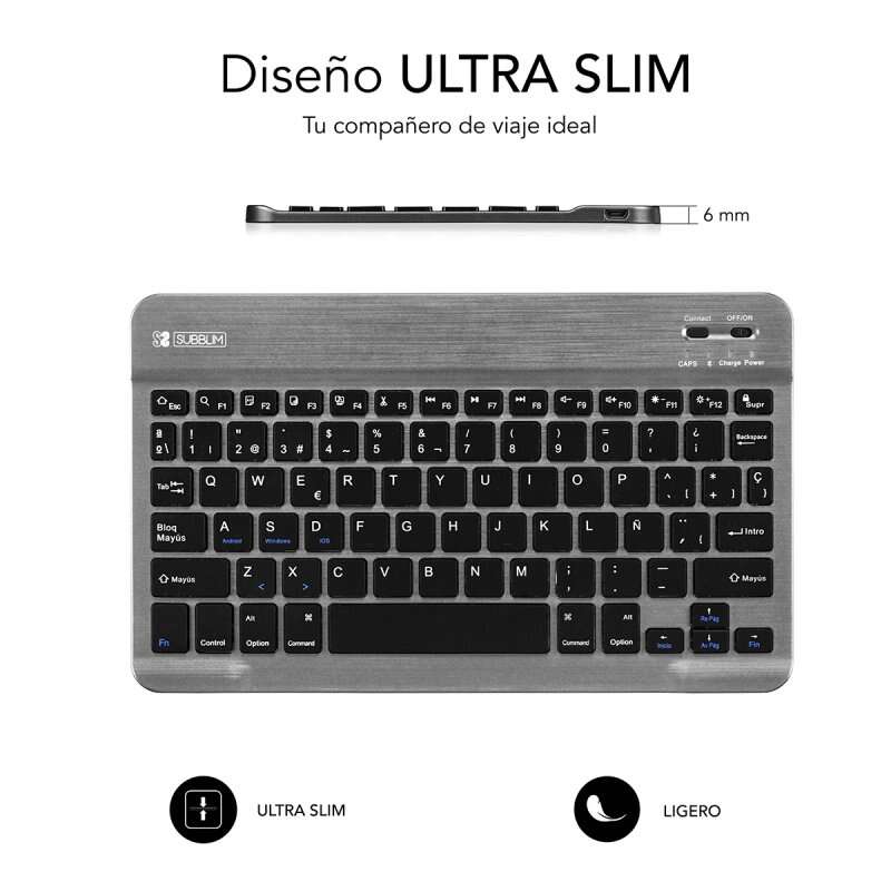 SUBBLIM - Teclado Bluetooth Smart BT Keyboard Grey