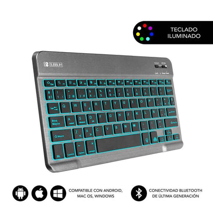 SUBBLIM - Teclado Retroiluminado Bluetooth Smart Backlit BT Keyboard Grey