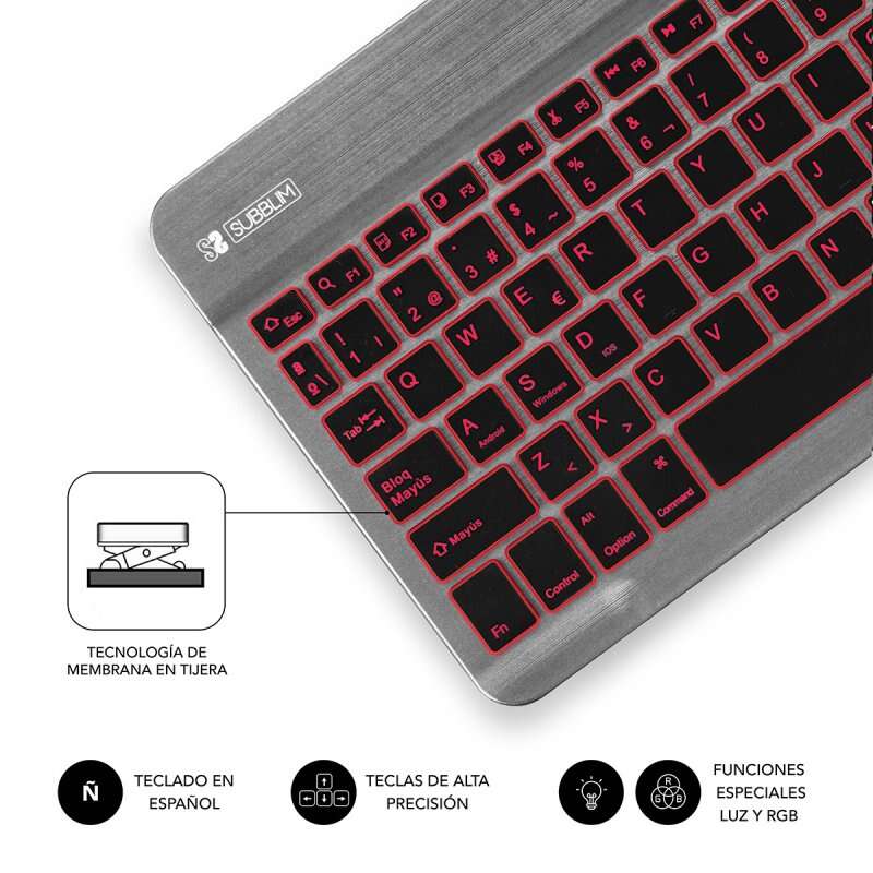 SUBBLIM - Teclado Retroiluminado Bluetooth Smart Backlit BT Keyboard Grey