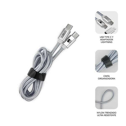 SUBBLIM - CARGADOR ULTRA RAPIDO 2xUSB DE PARED PD25W+QC3.0+Cable C to C y lightning Blanco