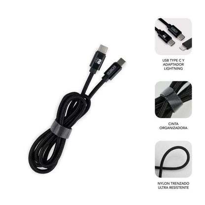 SUBBLIM - CARGADOR ULTRA RAPIDO 2xUSB DE PARED PD25W+QC3.0+Cable C to C y lightning Negro