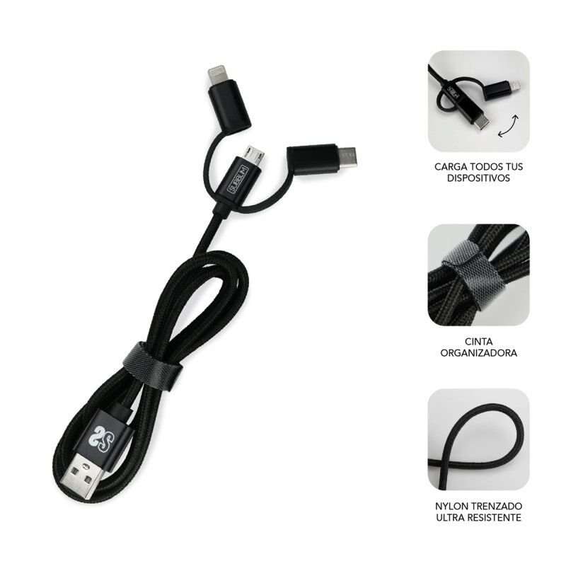 SUBBLIM - Cargador Coche 2xUSB Dual Car Charger Alum 2.4A + Cable 3 in 1 Black