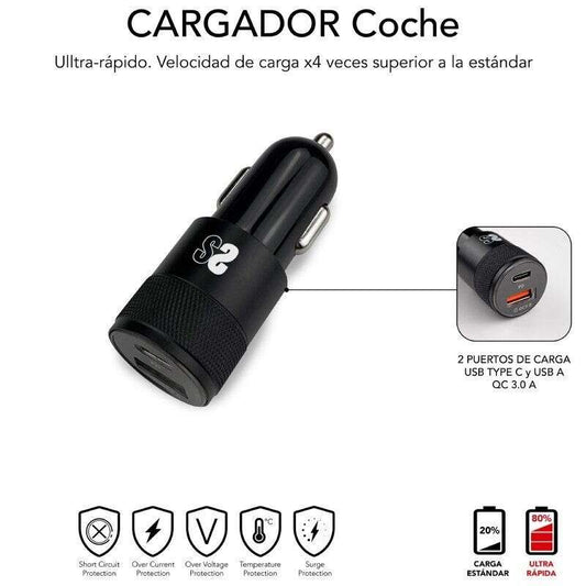 SUBBLIM - SUBCHG-5CPD11 cargador de dispositivo móvil Smartphone Negro Encendedor de cigarrillos  USB Carga rápida Auto