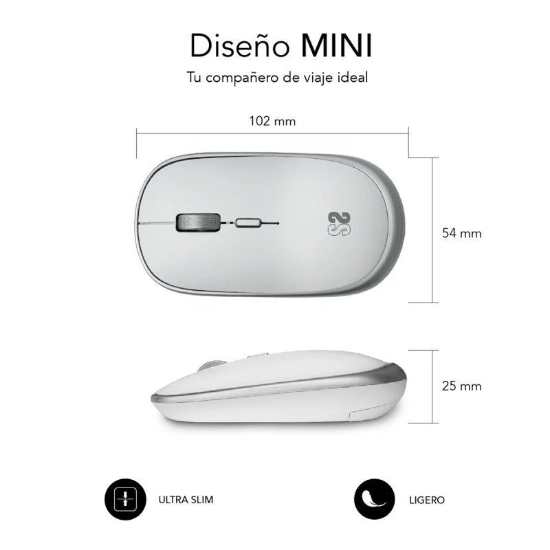 SUBBLIM - Ratón Inalámbrico Mini Wireless Mini Mouse Silver