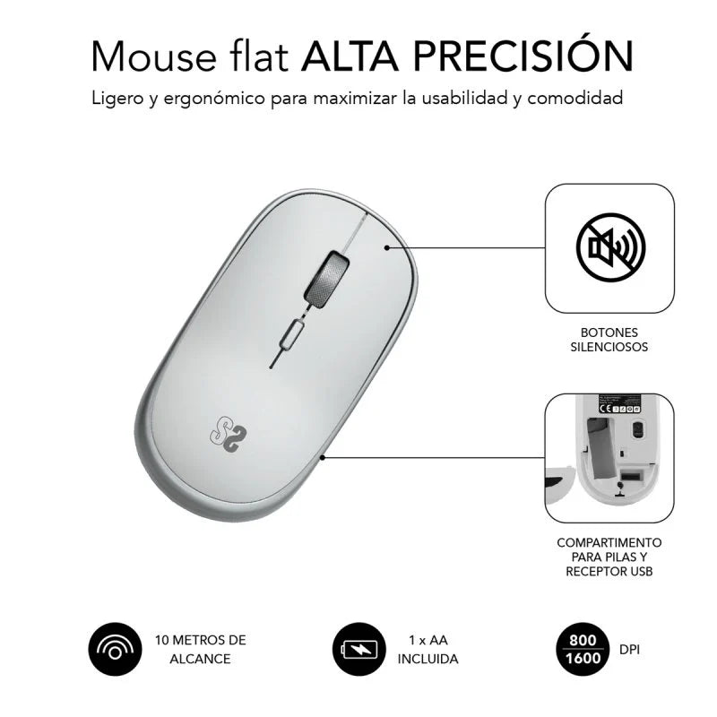 SUBBLIM - Ratón Inalámbrico Mini Wireless Mini Mouse Silver