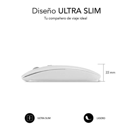 SUBBLIM - Ratón Óptico Inalámbrico 2.4G y Bluetooth Dual Flat Mouse Recargable Blanco