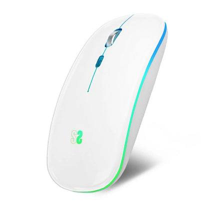 SUBBLIM - Ratón Inalámbrico Bluetooth + RF RGB LED Dual Flat Mouse White