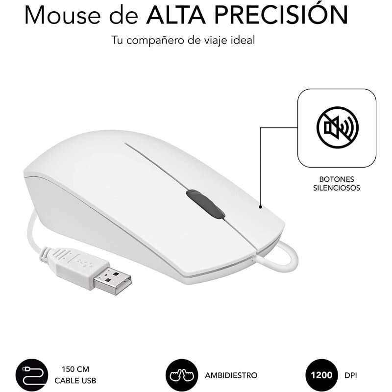 SUBBLIM - Teclado Ergonómico y ratón Combo Business Slim Silencioso con cable USB Blanco