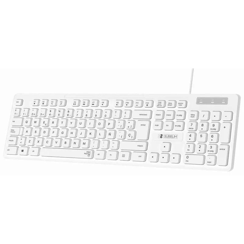 SUBBLIM - Teclado Ergonómico Business Slim Silencioso con cable USB Blanco