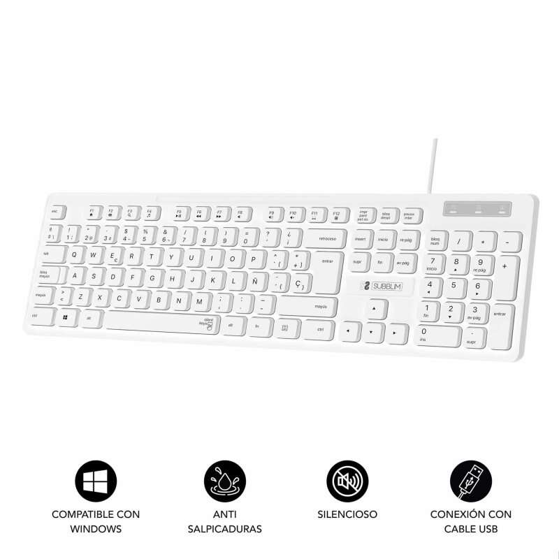 SUBBLIM - Teclado Ergonómico Business Slim Silencioso con cable USB Blanco