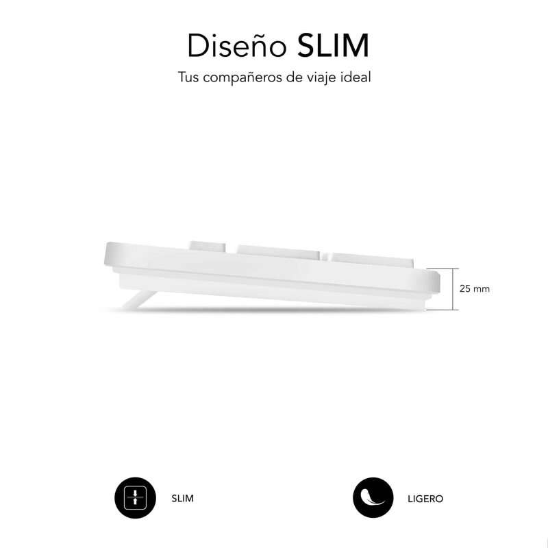 SUBBLIM - Teclado Ergonómico Business Slim Silencioso con cable USB Blanco