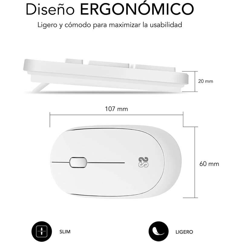 SUBBLIM - Teclado Ergonómico y ratón Combo Business Slim Silencioso Inalámbrico 2.4G Blanco