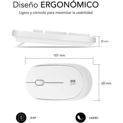 SUBBLIM - Teclado Ergonómico y ratón Combo Business Slim Silencioso Inalámbrico 2.4G Blanco