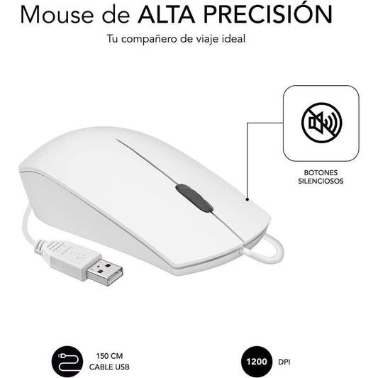 SUBBLIM - Ratón Business Silencioso con cable USB 1200 DPI Blanco