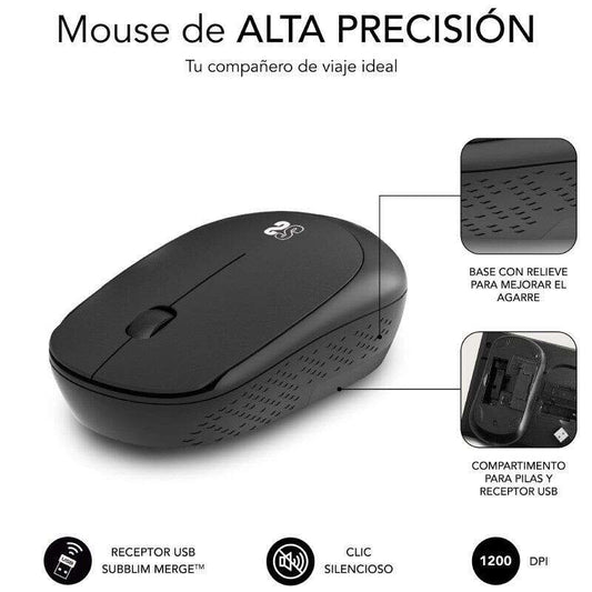 SUBBLIM - ALFOMBRILLA CON RATÓN HARMONY PACK MOUSEPAD XL + WIRELESS MOUSE BLACK