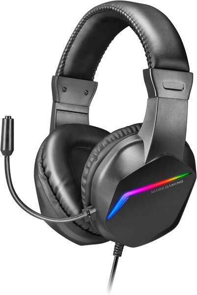 Mars Gaming - MH122 Negro  Cascos Gaming FRGB Over Ear con Micrófono  Sonido HiFi  Cancelación de Sonido  Ultraligeros  PS4 PS5 Xbox Switch Tablet Windows Mac