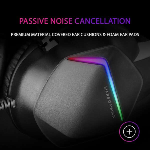 Mars Gaming - MH122 Negro  Cascos Gaming FRGB Over Ear con Micrófono  Sonido HiFi  Cancelación de Sonido  Ultraligeros  PS4 PS5 Xbox Switch Tablet Windows Mac