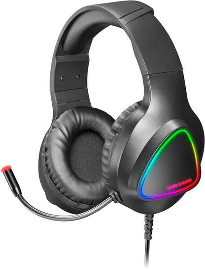 Mars Gaming Auriculares MH222 - Diseño Espectacular - Comodidad Extrema - Iluminacion RGB Flow - Sonido Hi-Fi Ultra-Bass Spatial Sound - Ultraligeros - Cancelacion de Ruido Pasiva - Compatibilidad Total Multiplataforma - Color Negro 1 pieza(s)