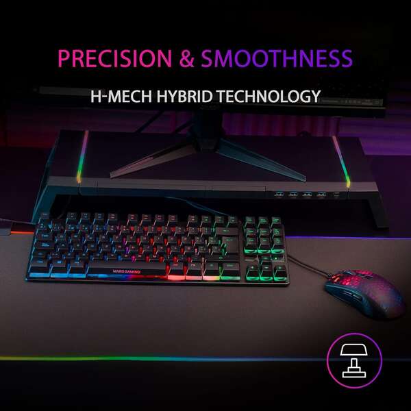 Mars Gaming - MK02 Negro Teclado Gaming H-Mech FRGB TKL Antighosting Idioma Español