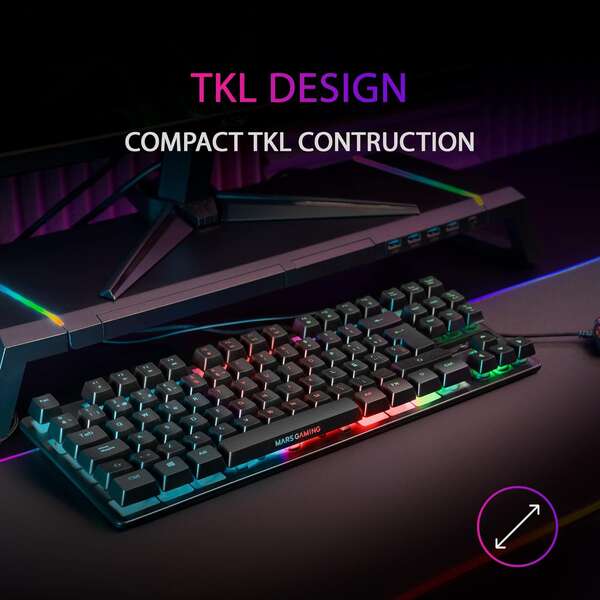 Mars Gaming - MK02 Negro Teclado Gaming H-Mech FRGB TKL Antighosting Idioma Español