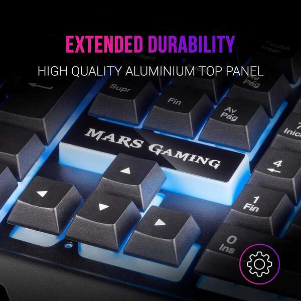 Mars Gaming Teclado Gaming MK120 - Aluminio - Iluminacion FRGB - Soporte Smartphone - Portugues - Color Negro 1 pieza(s)