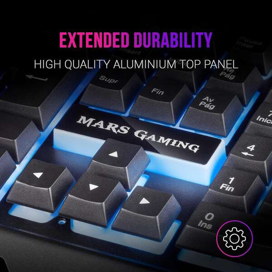 Mars Gaming Teclado Gaming MK120 - Aluminio - Iluminacion FRGB - Soporte Smartphone - Portugues - Color Negro 1 pieza(s)