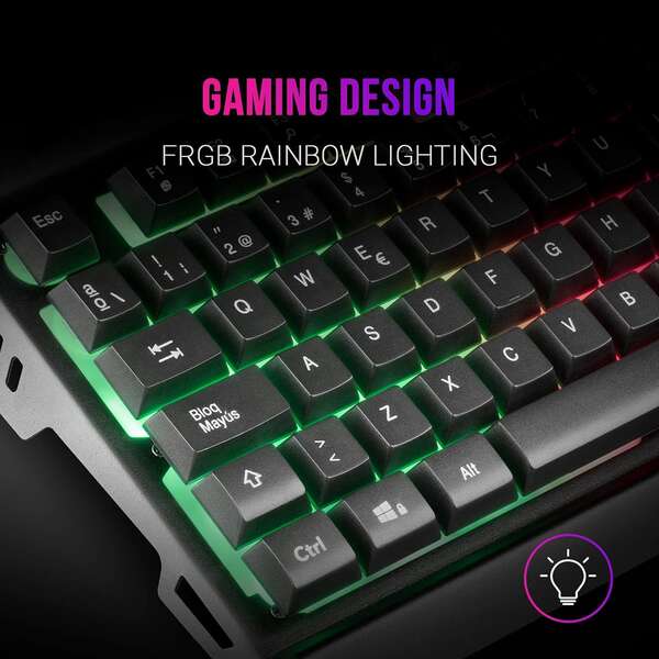 Mars Gaming Teclado Gaming MK120 - Aluminio - Iluminacion FRGB - Soporte Smartphone - Portugues - Color Negro 1 pieza(s)