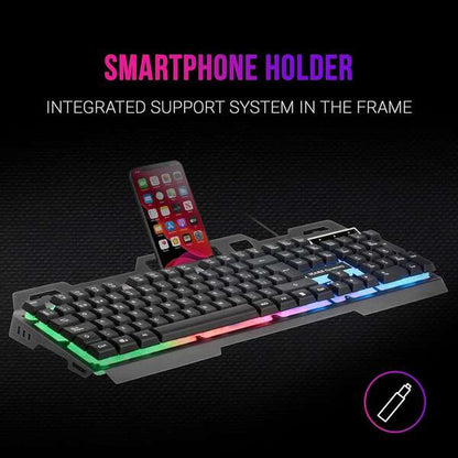 Mars Gaming Teclado Gaming MK120 - Aluminio - Iluminacion FRGB - Soporte Smartphone - Portugues - Color Negro 1 pieza(s)