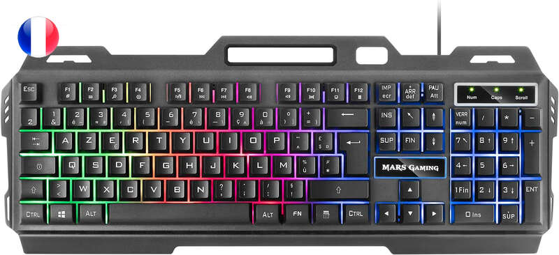 Mars Gaming Teclado Gaming MK120 - Aluminio - Iluminacion FRGB - Soporte Smartphone - Frances - Color Negro 1 pieza(s)