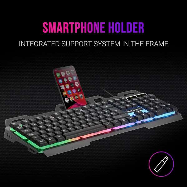 Mars Gaming Teclado Gaming MK120 - Aluminio - Iluminacion FRGB - Soporte Smartphone - Frances - Color Negro 1 pieza(s)