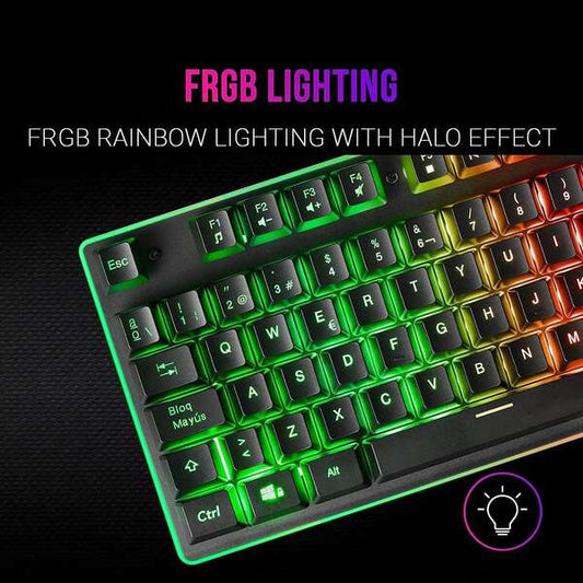 Mars Gaming Teclado Gaming MK220 - Tecnologia H-MECH - Iluminacion FRGB Rainbow - Panel de Aluminio - Base de ABS Reforzado - Diseño Completo - Material Aluminio + ABS - Longitud del Cable 150cm - Frances - Color Negro 1 pieza(s)