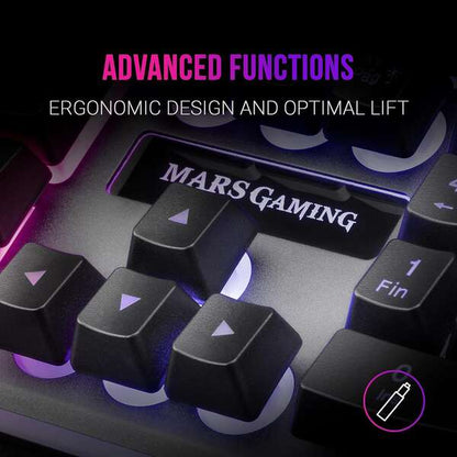 Mars Gaming Teclado Gaming MK220 - Tecnologia H-MECH - Iluminacion FRGB Rainbow - Panel de Aluminio - Base de ABS Reforzado - Diseño Completo - Material Aluminio + ABS - Longitud del Cable 150cm - Frances - Color Negro 1 pieza(s)