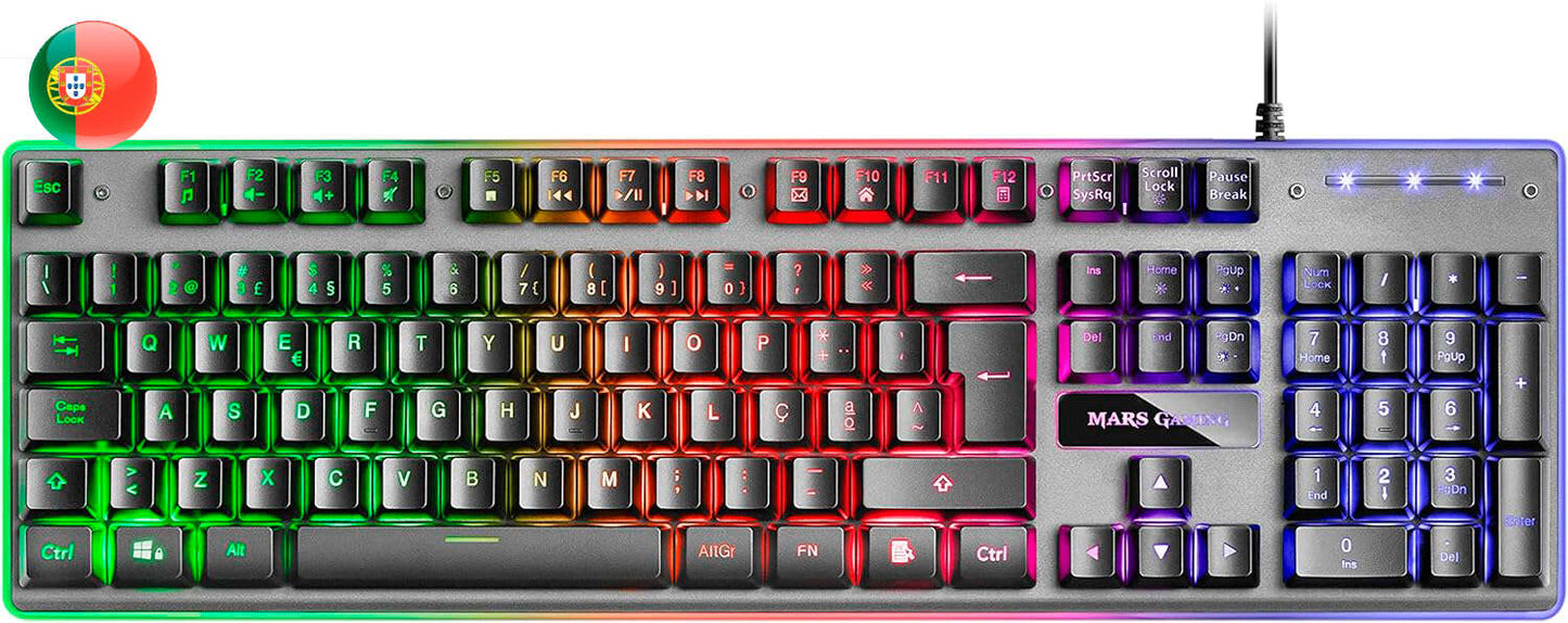 Mars Gaming Teclado Gaming MK220 - Tecnologia H-MECH - Iluminacion FRGB Rainbow - Panel de Aluminio - Base de ABS Reforzado - Portugues - Color Negro 1 pieza(s)