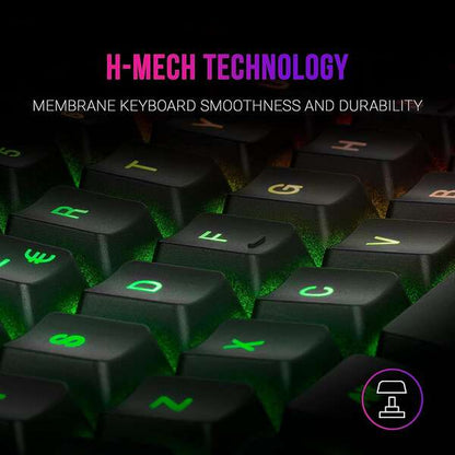 Mars Gaming Teclado Gaming MK220 - Tecnologia H-MECH - Iluminacion FRGB Rainbow - Panel de Aluminio - Base de ABS Reforzado - Portugues - Color Negro 1 pieza(s)